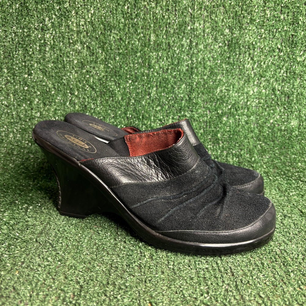 Dr Scholls The Original Anthem Suede Leather Wedge Mule Clog Black Womens 9.5 m